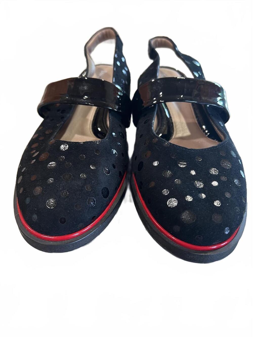BeautiFeel Gail Black Suede Mary Jane Slingback Polka Dot Sandals Size 40